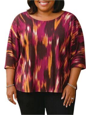 Cha Cha Vente Plus Size 2X Top Multicolor Abstract Print 3/4 Sleeve Draped Fit